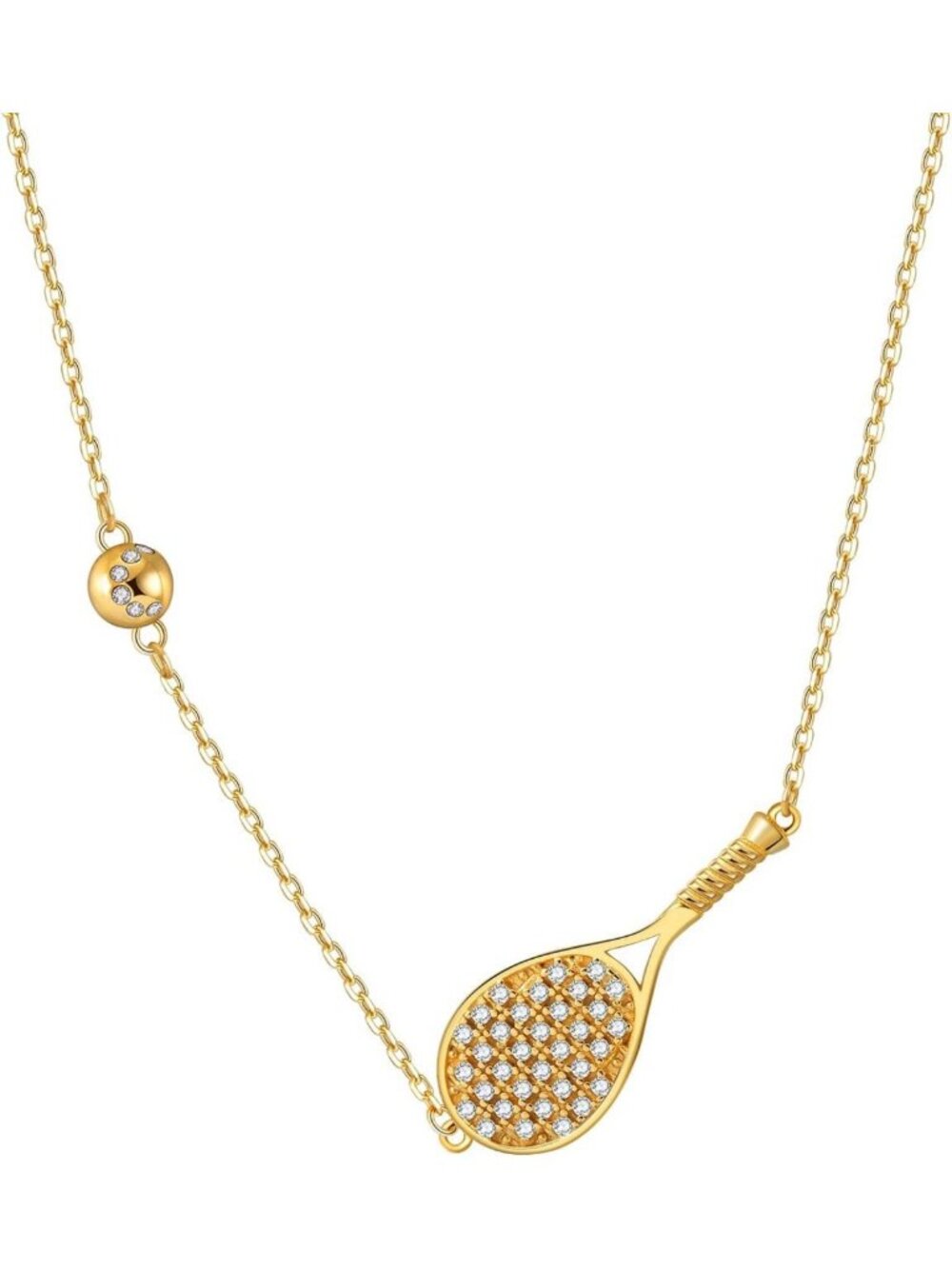 18k Gold Tennis Racket Necklace with Crystals - Perfect Gift for Her, Tennis